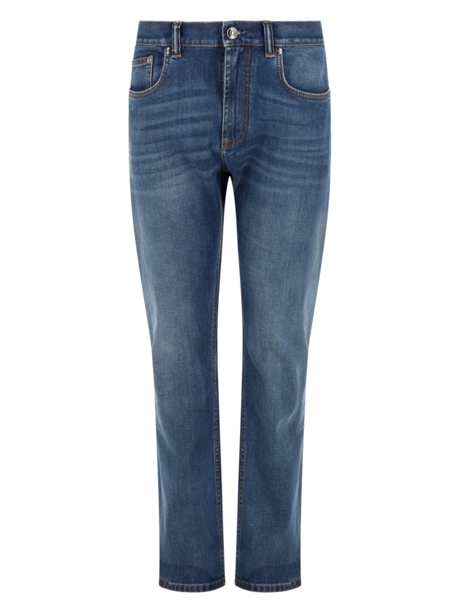 Straight-Leg Fading Denim Jeans
