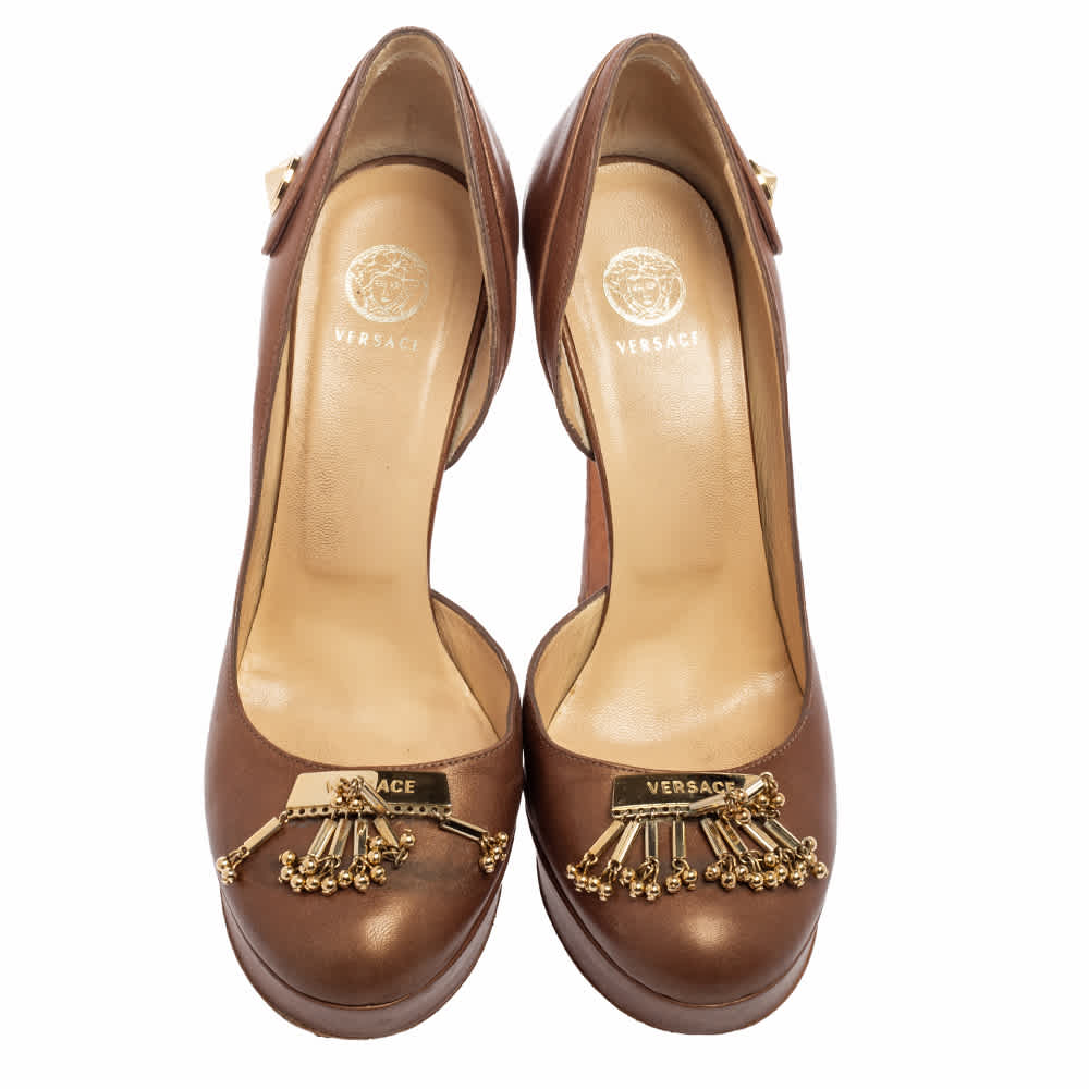 Versace Brown Leather D'orsay Pumps
