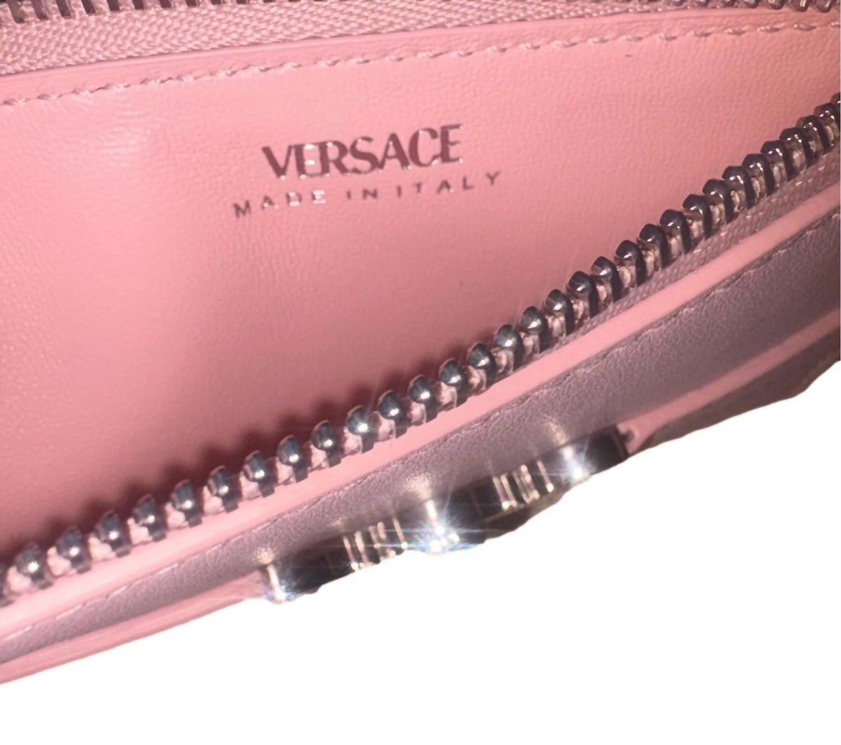 Women's Leather Zipper Card Holder Slim Wallet In Dusty Pink
