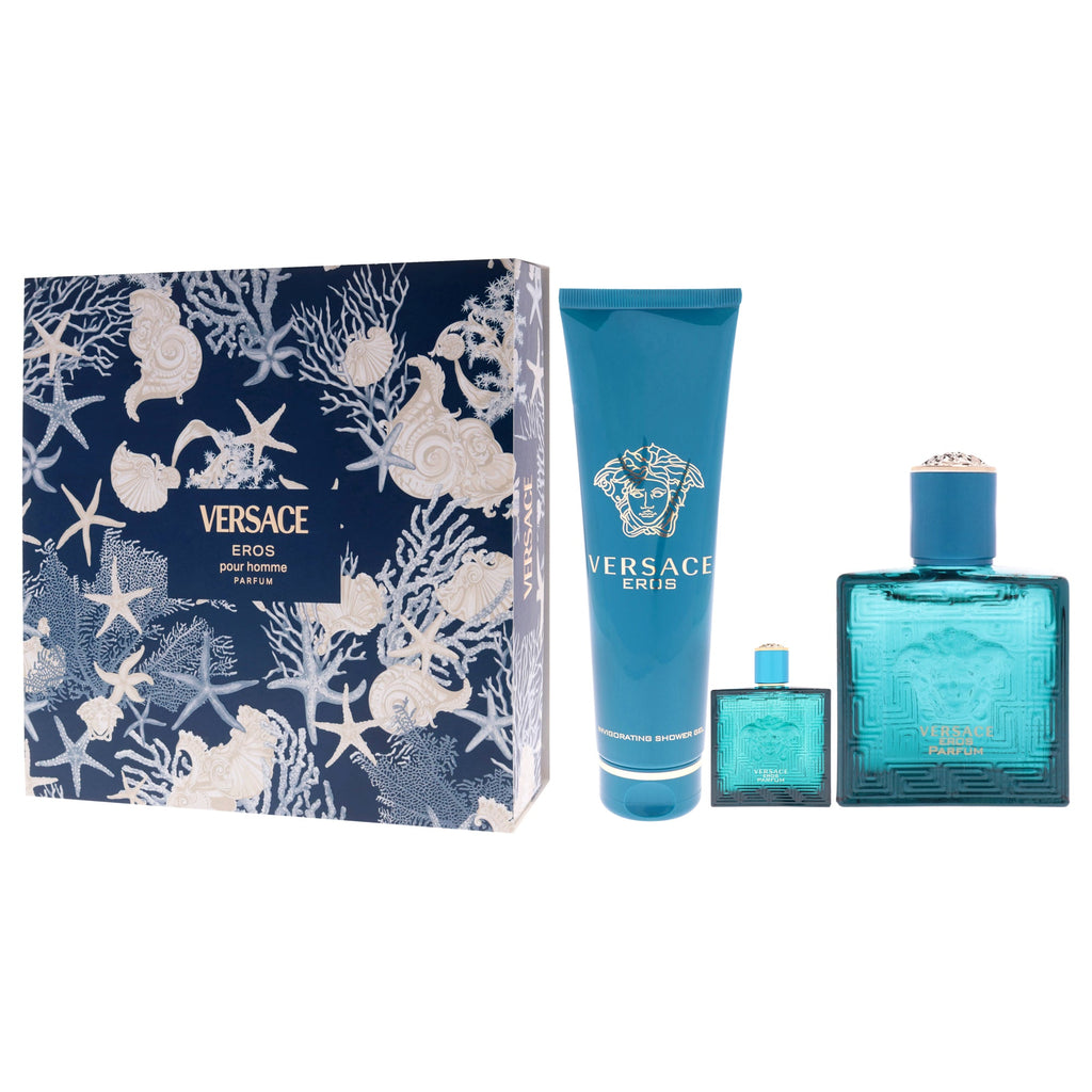 Versace Eros by Versace for Men - 3 Pc Gift Set 3.4oz Parfum Spray, 0.17oz Parfum Spray (Mini), 5oz Shower Gel