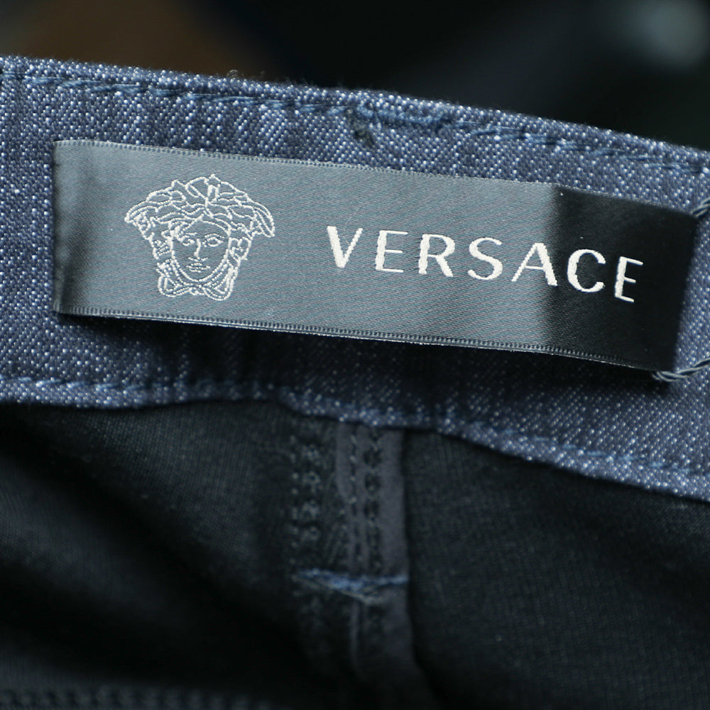 Versace Navy Blue Denim & Black Jersey Jeggings