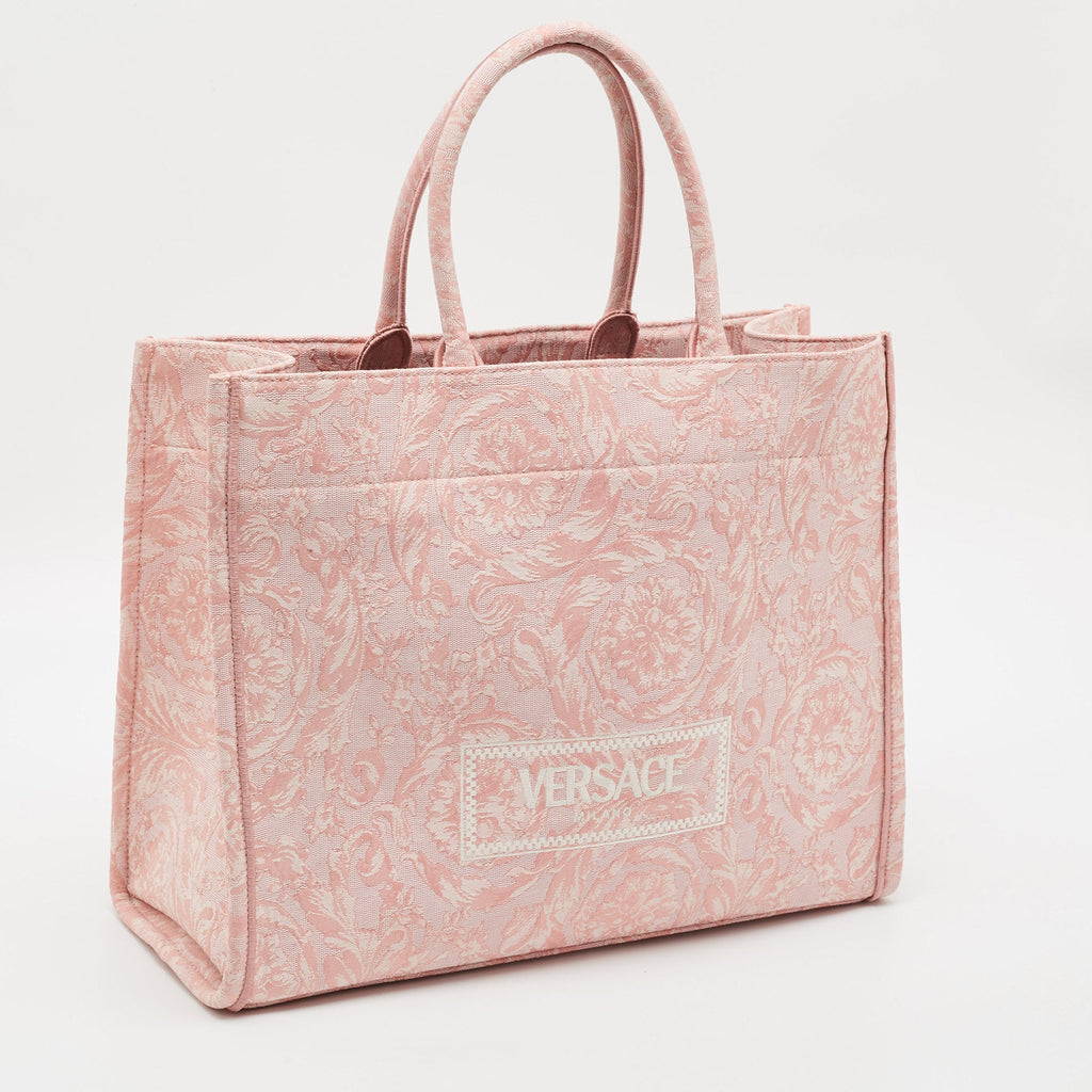 Versace Athena Baroccoo Pink/white Jacquard Canvas Tote