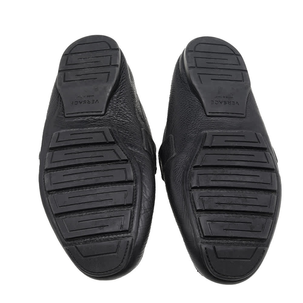 Versace Black Leather Medusa Slip On Loafers