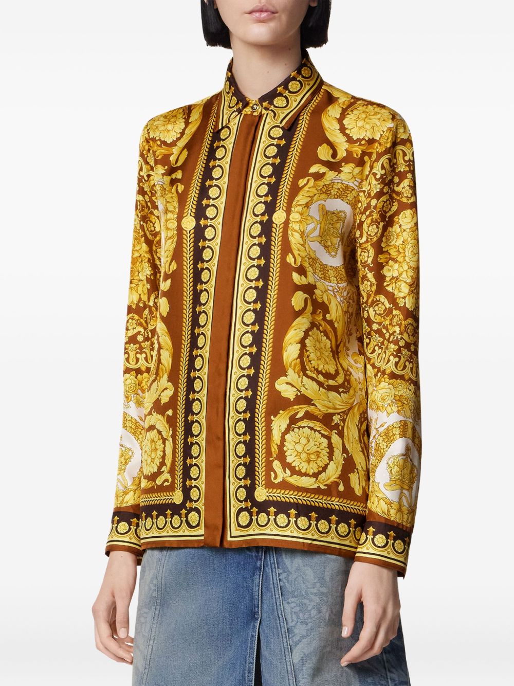 Barocco Print Gold-Tone Long-Sleeved Top
