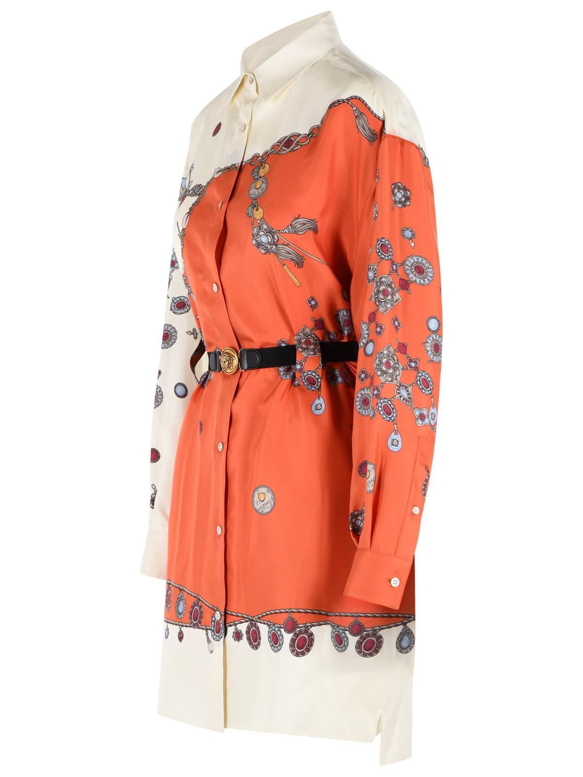 Silk Mini Dress With Pointed Collar And Abstract Pattern