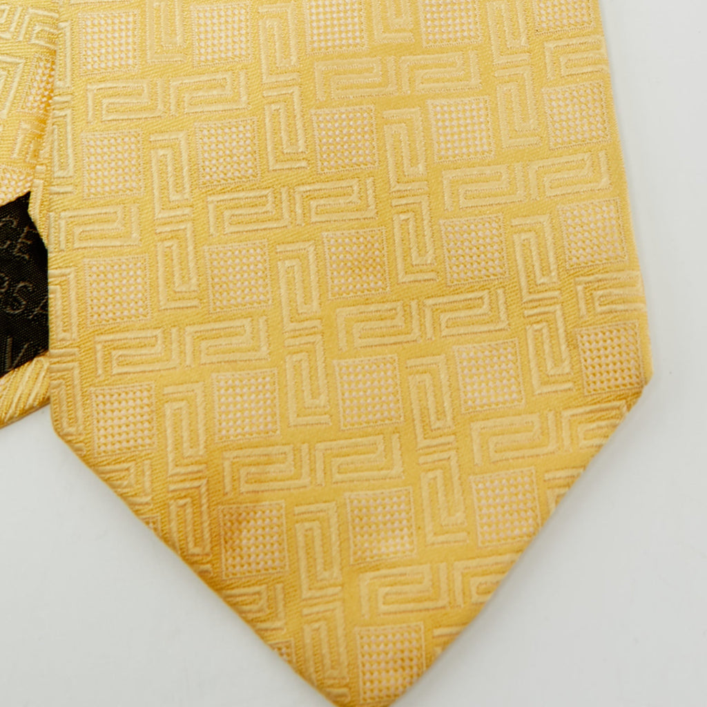 Versace Yellow Greca Pattern Silk Tie