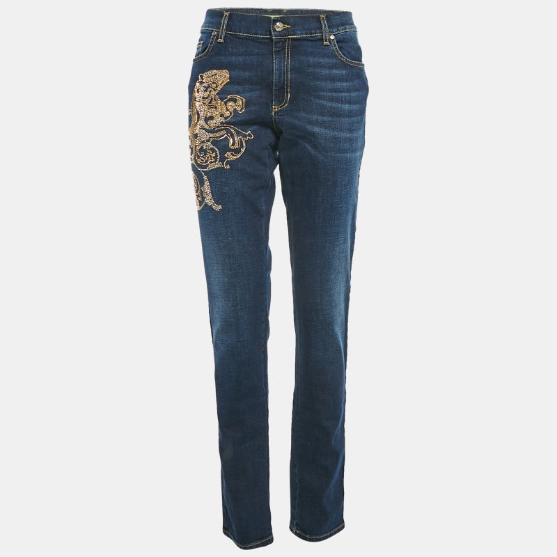 Versace Jeans Navy Blue Studded Denim Skinny Jeans L Waist