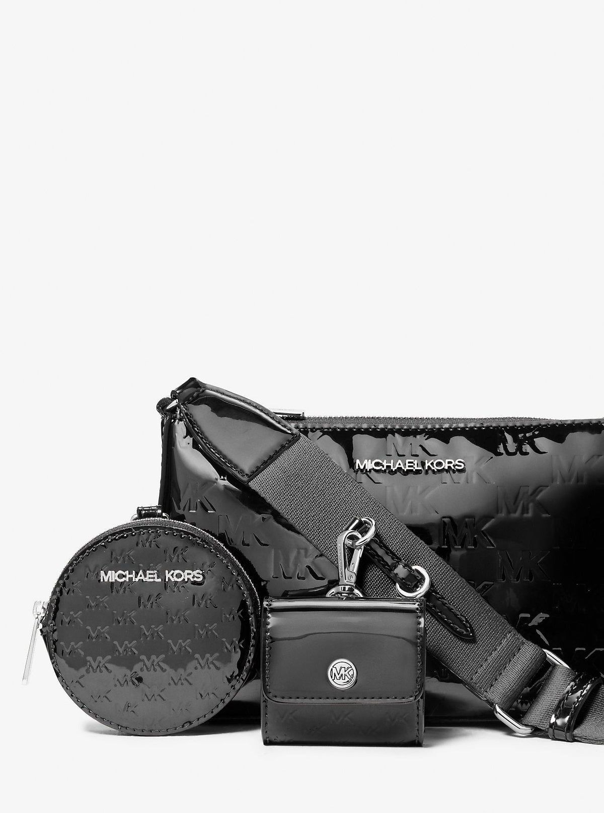 Jet Set Small Patent Logo Debossed Crossbody Bag with Case for Apple Airpods Pro