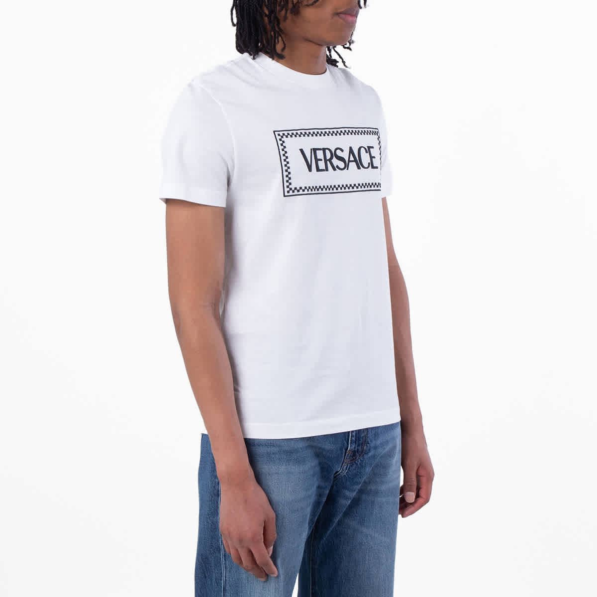 Versace 90s Logo Embroidered Cotton T Shirt