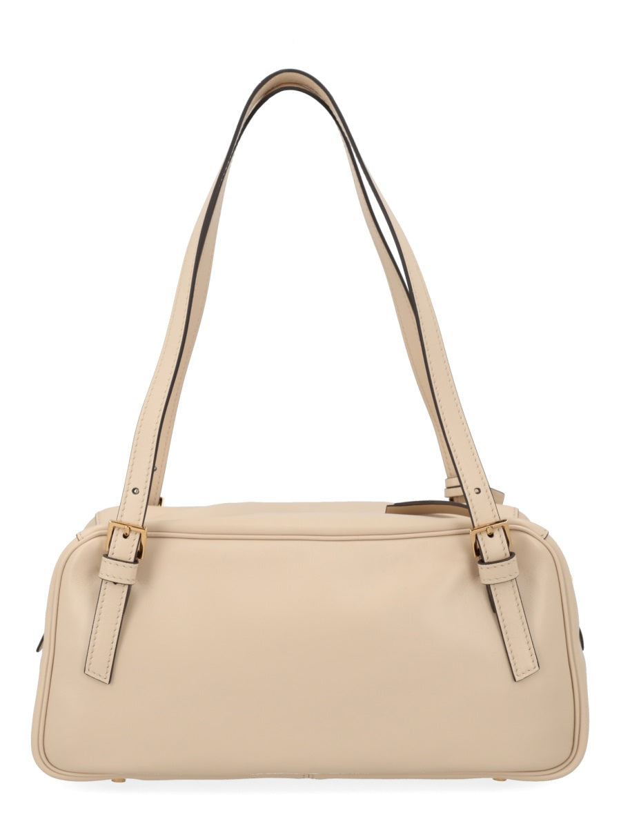 Beige Tag Lamb Leather Shoulder Bag