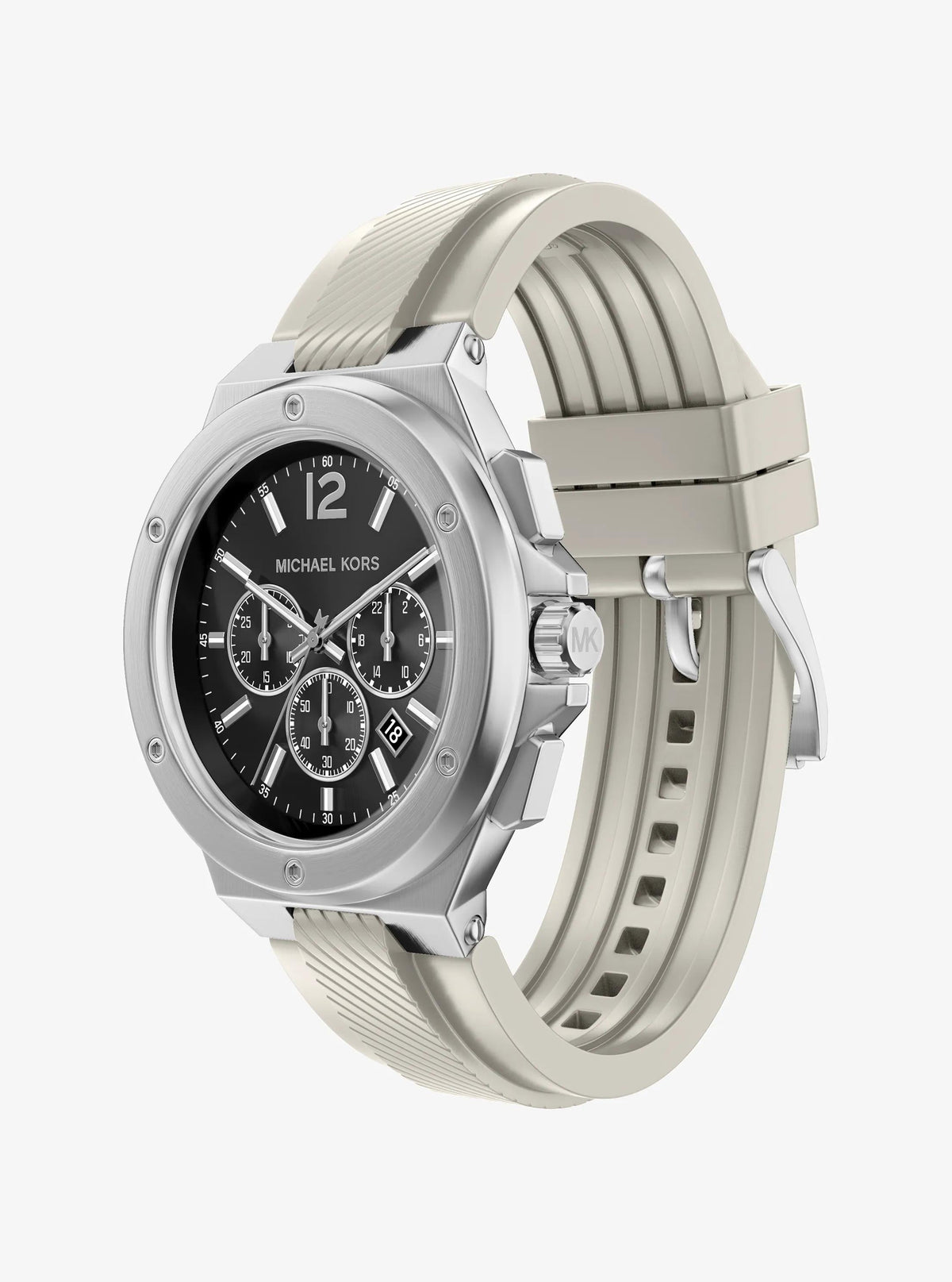 Oversized Lennox Silver-Tone and Silicone Watch