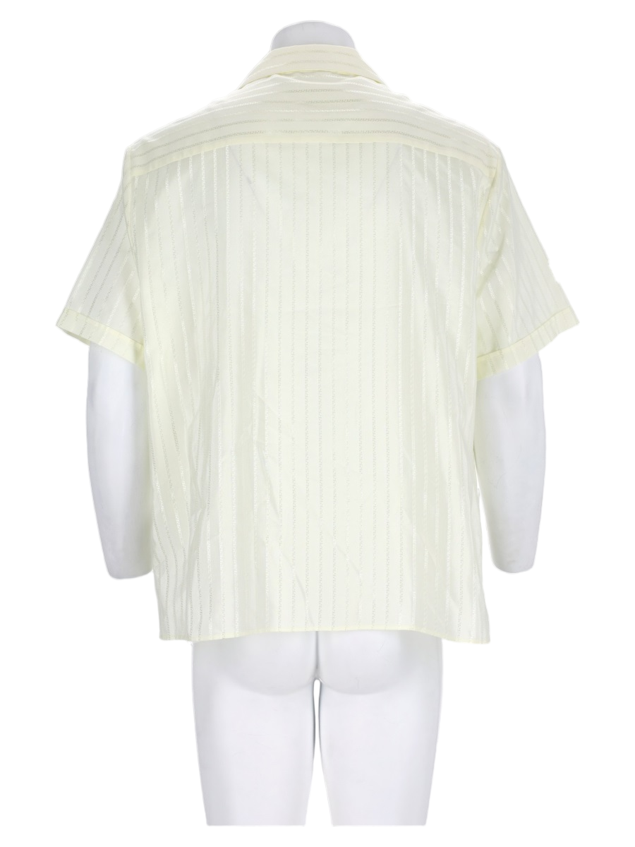 Beige Vertical Stripe Short-Sleeve Silk-Blend Shirt
