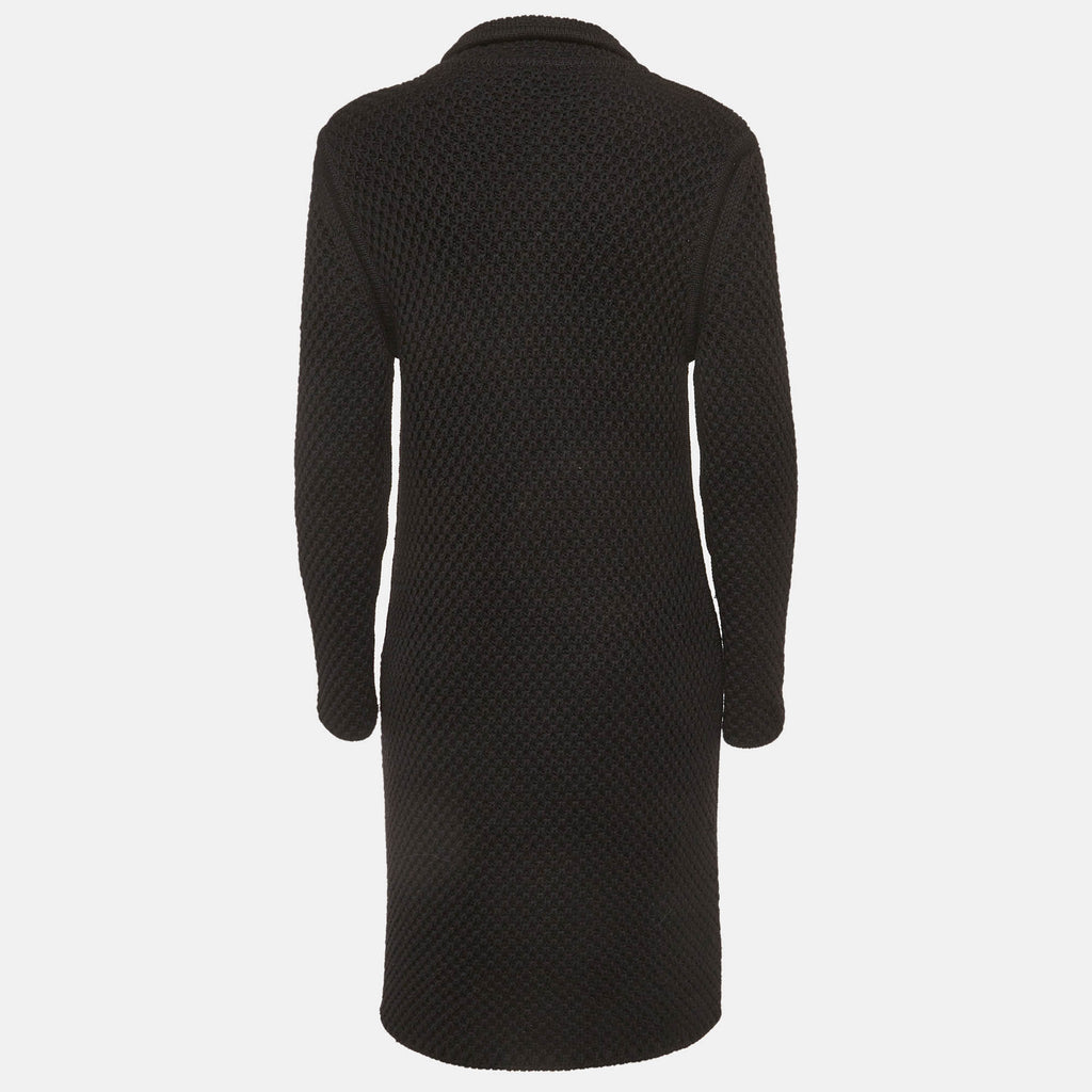 Versace Black Knit Double Breasted Coat
