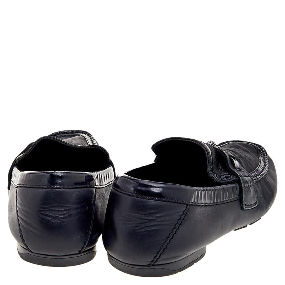 Versace Black Patent Leather And Signature Canvas Medusa Detail Slip On Loafers