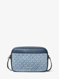 Jet Set Travel Signature Logo Print Denim Camera Crossbody Bag