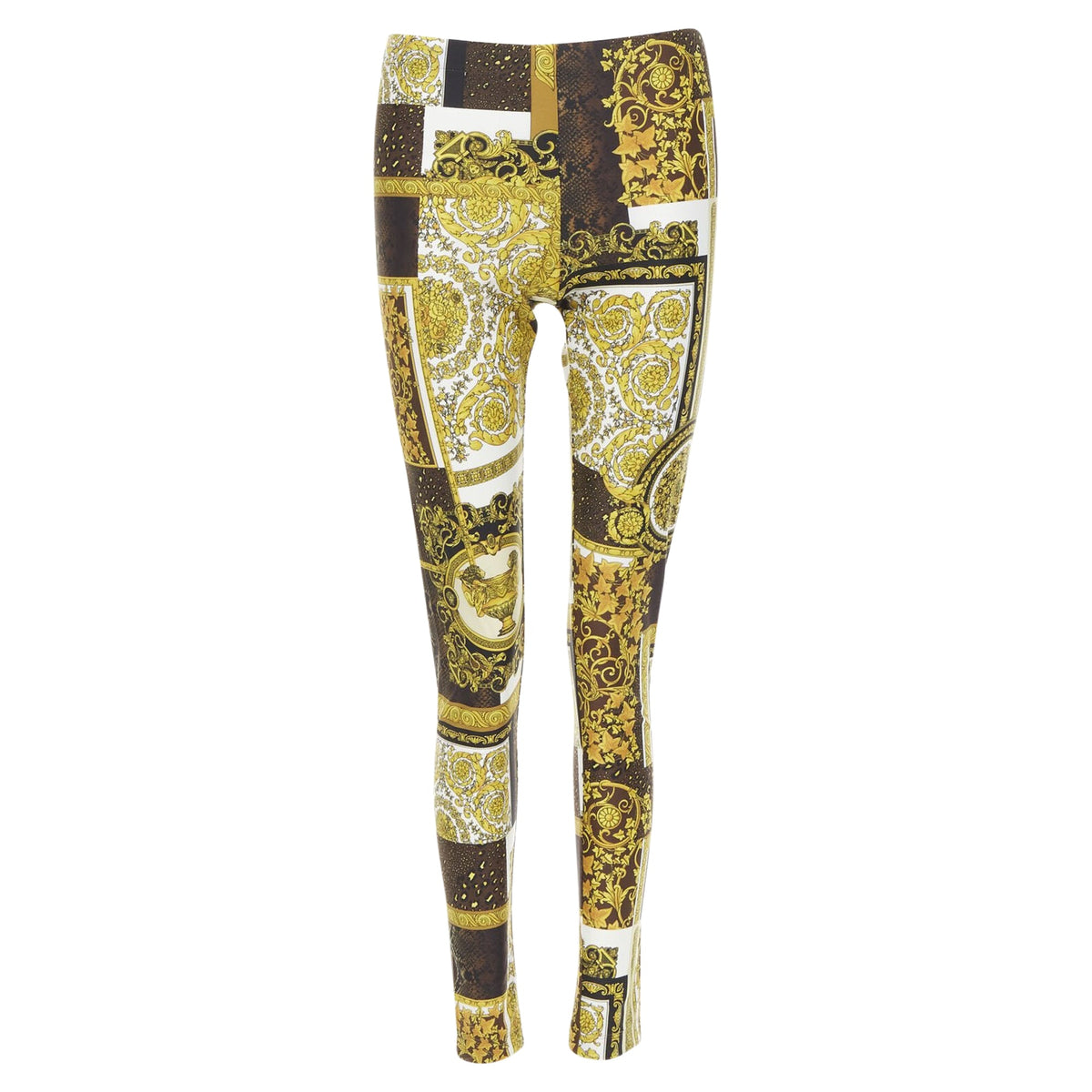 VERSACE 2021 Mosaic Barocco brown gold print stretchy legging pant IT44 L