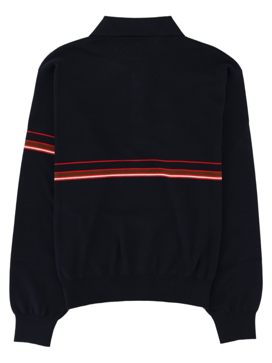 Blue Polo Collar Striped Cotton Sweater