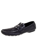 Versace Black Patent Leather And Signature Canvas Medusa Detail Slip On Loafers