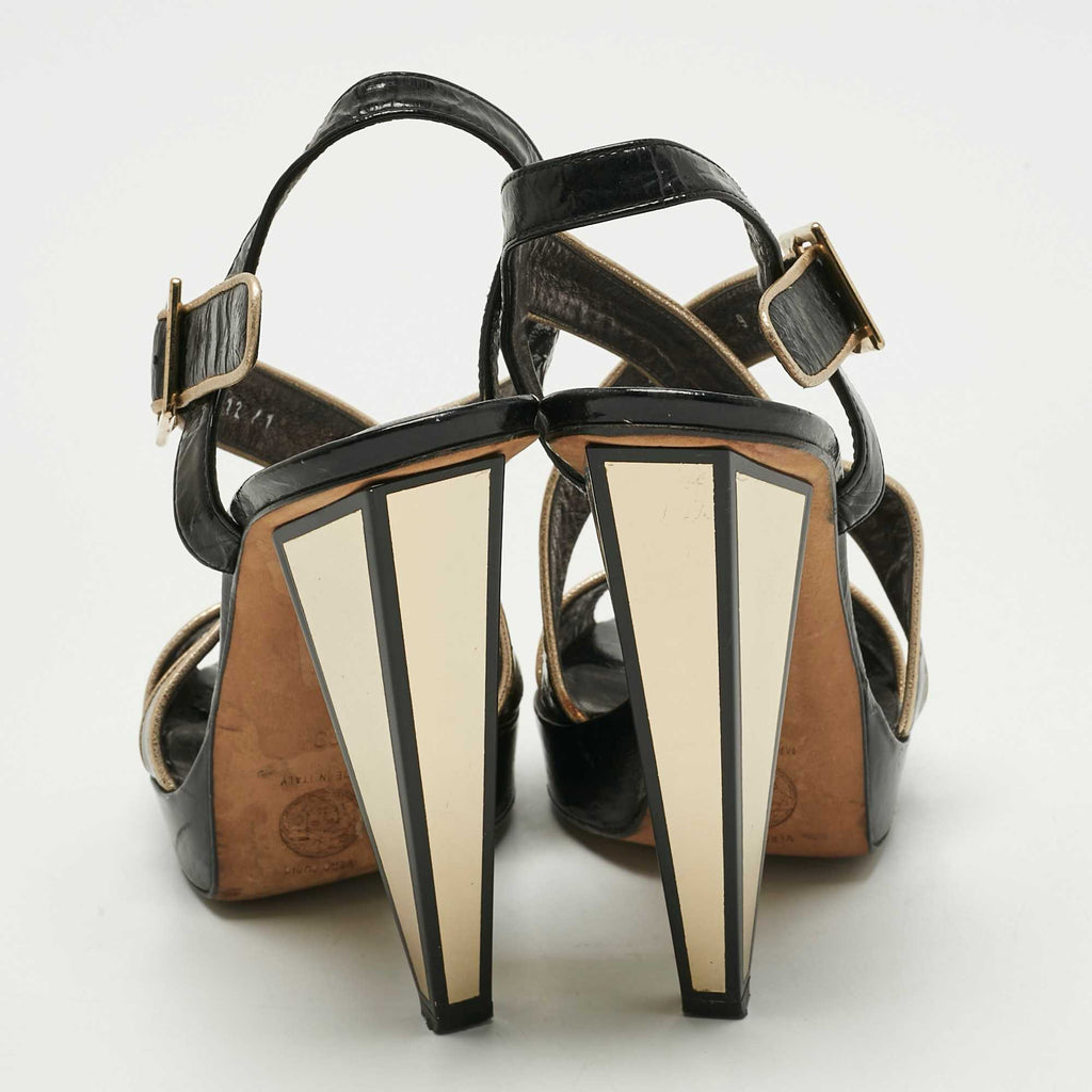 Versace Black Patent Leather Ankle Strap Sandals