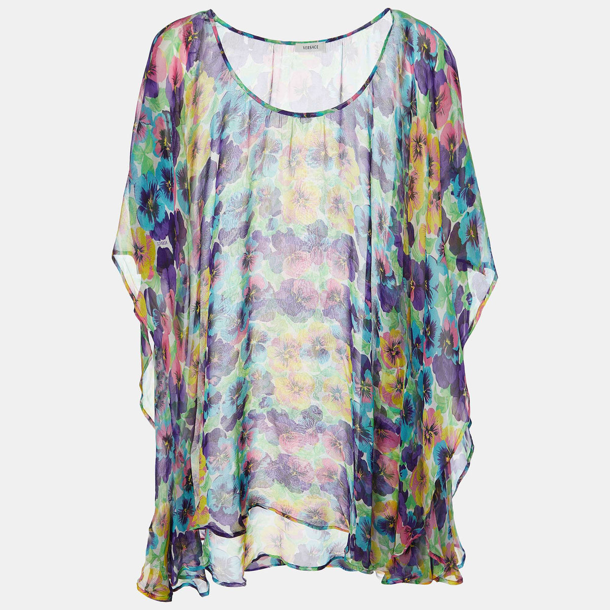 Versace Multicolor Floral Printed Silk Kaftan Top