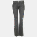 Versace Jeans Couture Grey Logo Embroidered Cotton Wide Leg Jeans M Waist
