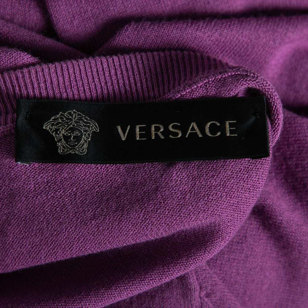 Versace Purple Knit Greca Detailed Long Sleeve Sweater