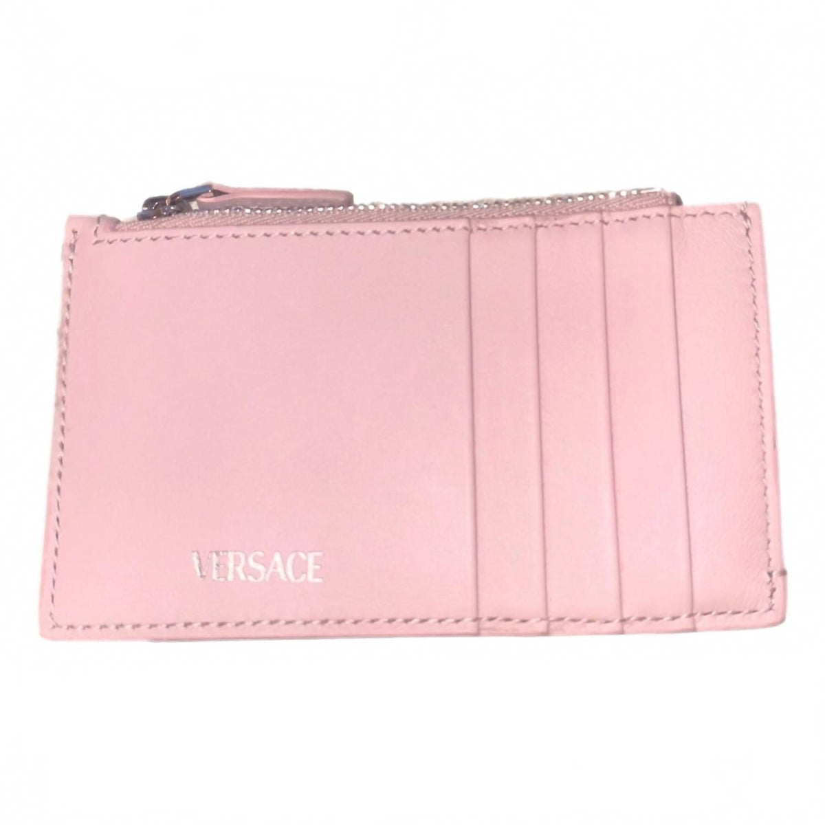 Women's Leather Zipper Card Holder Slim Wallet In Dusty Pink