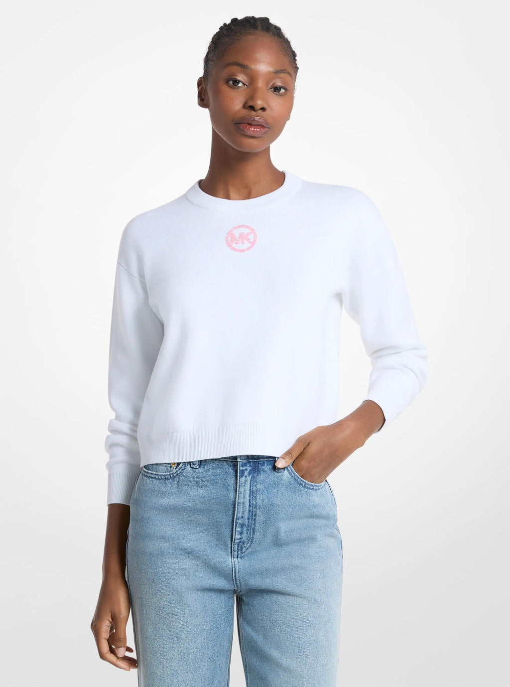 Embellished Logo Cotton Blend Sweater