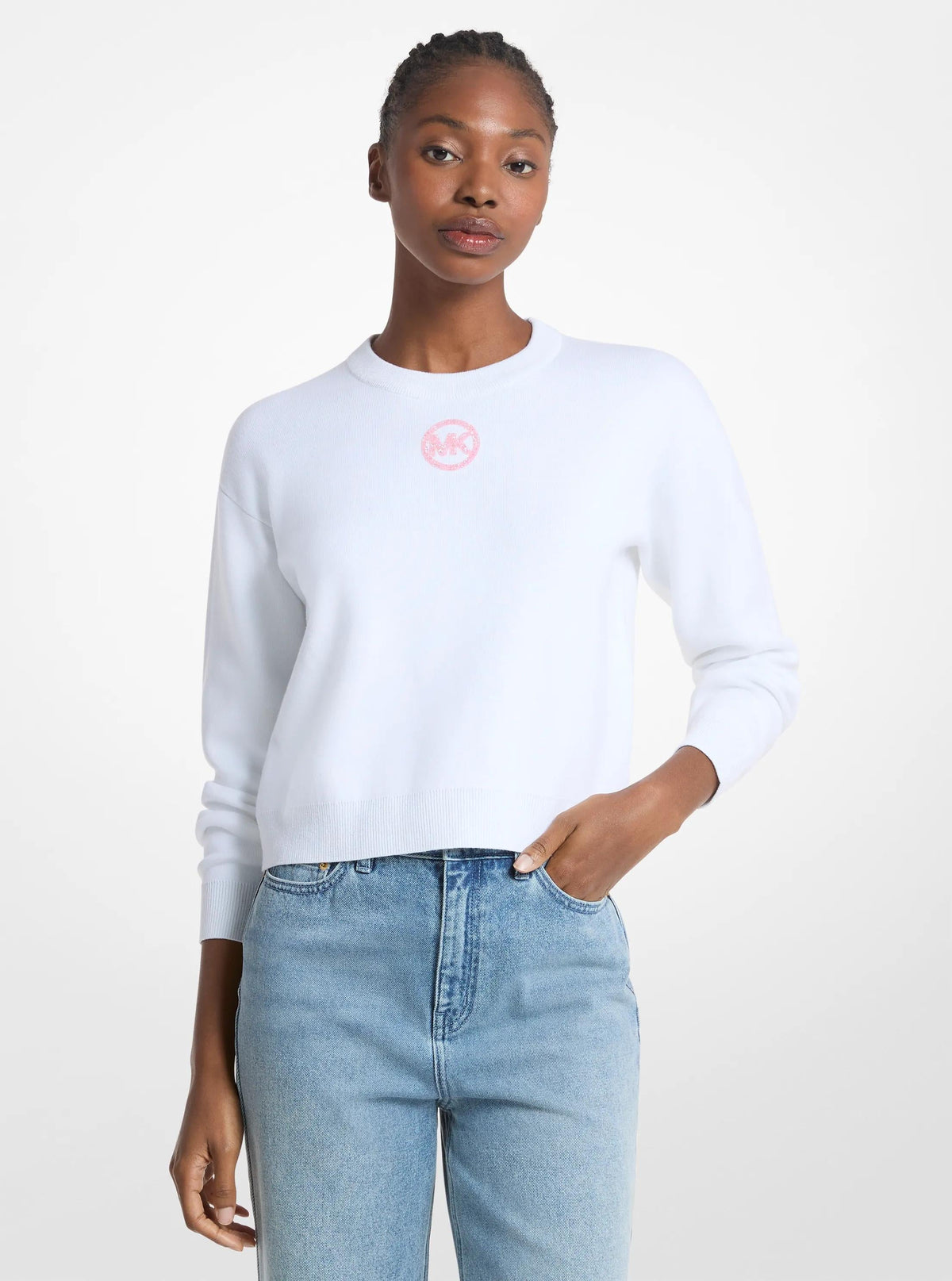 Embellished Logo Cotton Blend Sweater