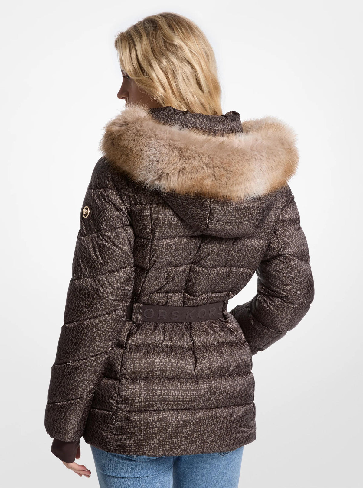 Faux Fur Trim Belted Puffer Jacket