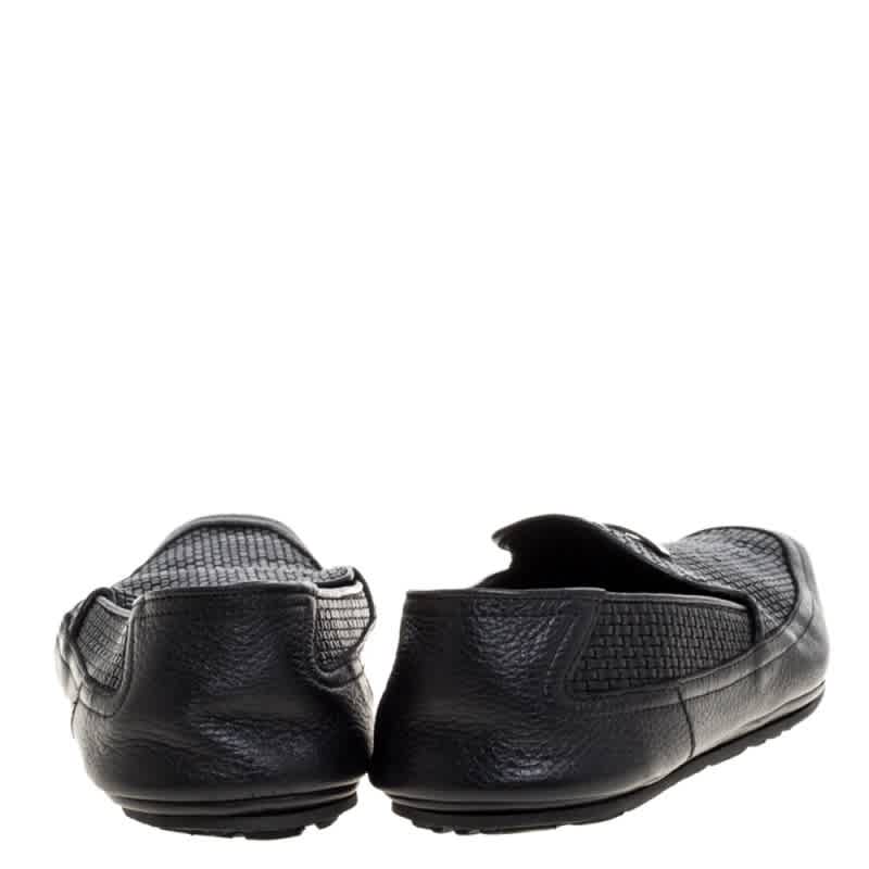 Versace Black Woven Leather Slip On Loafers