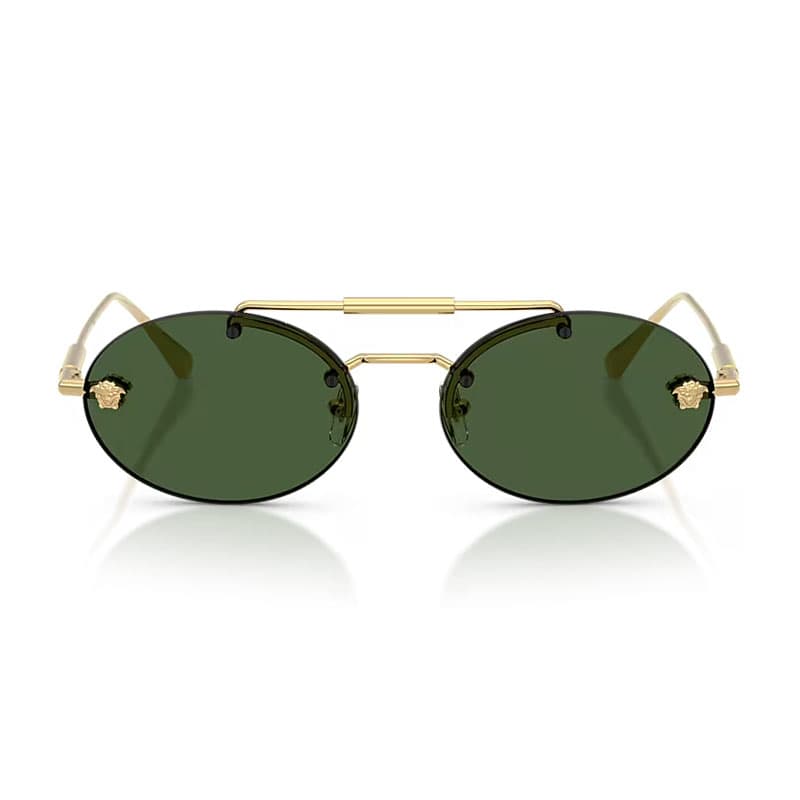 Versace Sunglasses Oval Rimless, Gold Frame And Dark Green Lens Ve22951002/71