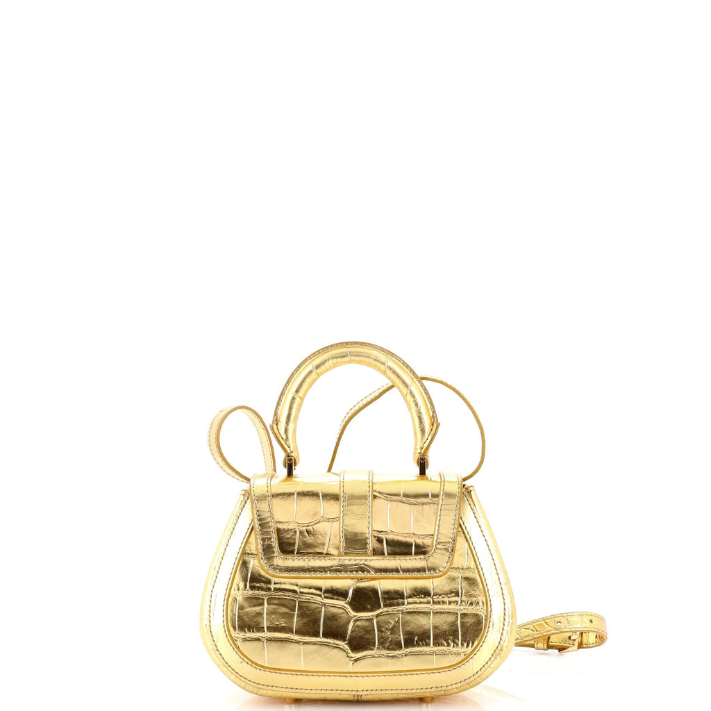 Greca Goddess Top Handle Bag Crocodile Embossed Leather Mini