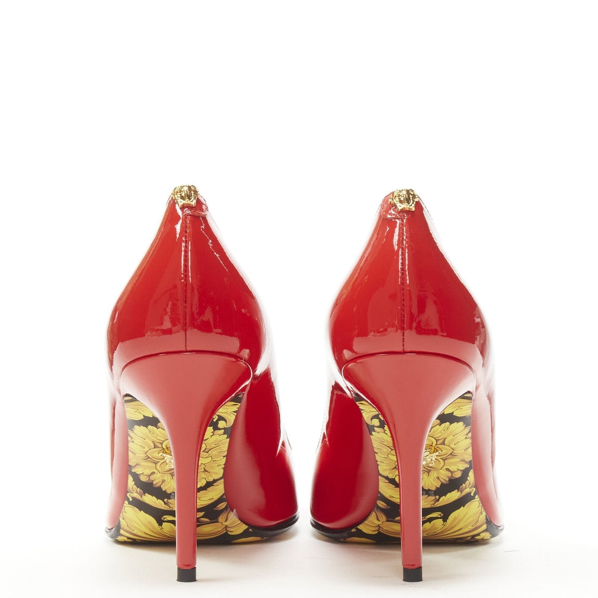 Versace red patent Medusa stud pumps