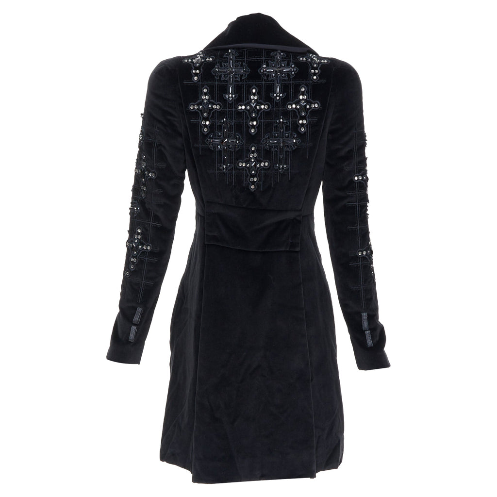 Versace 2012 Runway Black Velvet Gothic Byzantine Flared Coat