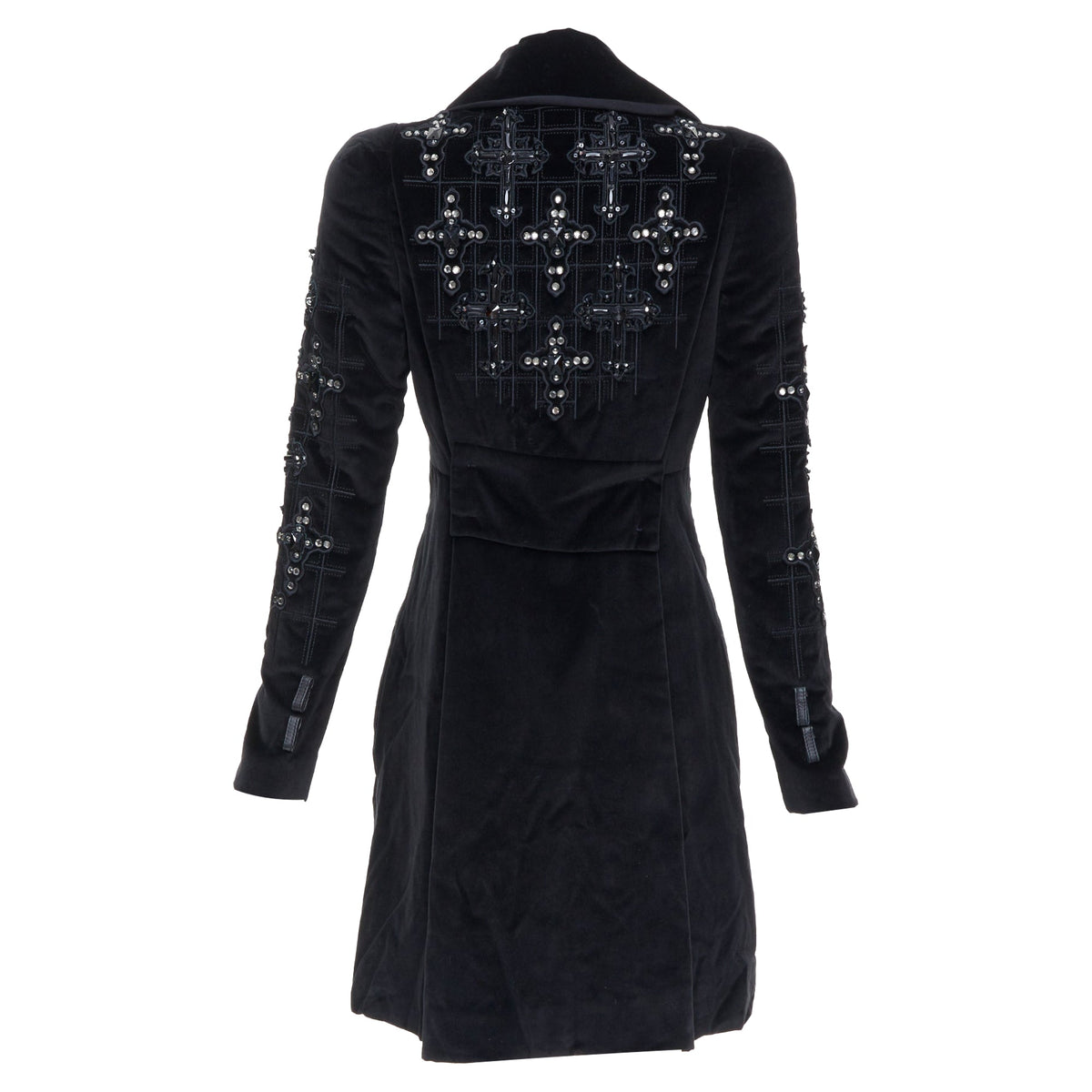 Versace 2012 Runway Black Velvet Gothic Byzantine Flared Coat