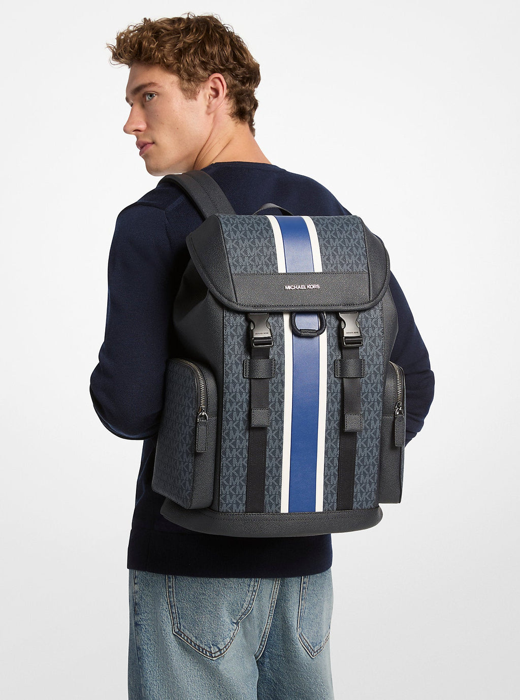 Cooper Medium Striped Signature Logo City Backpack