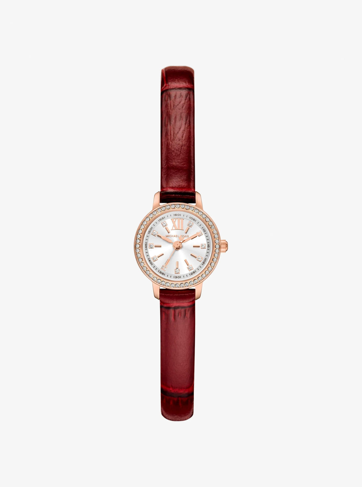 Micro Melissa Pavé Rose Gold-Tone and Crocodile Embossed Leather Watch