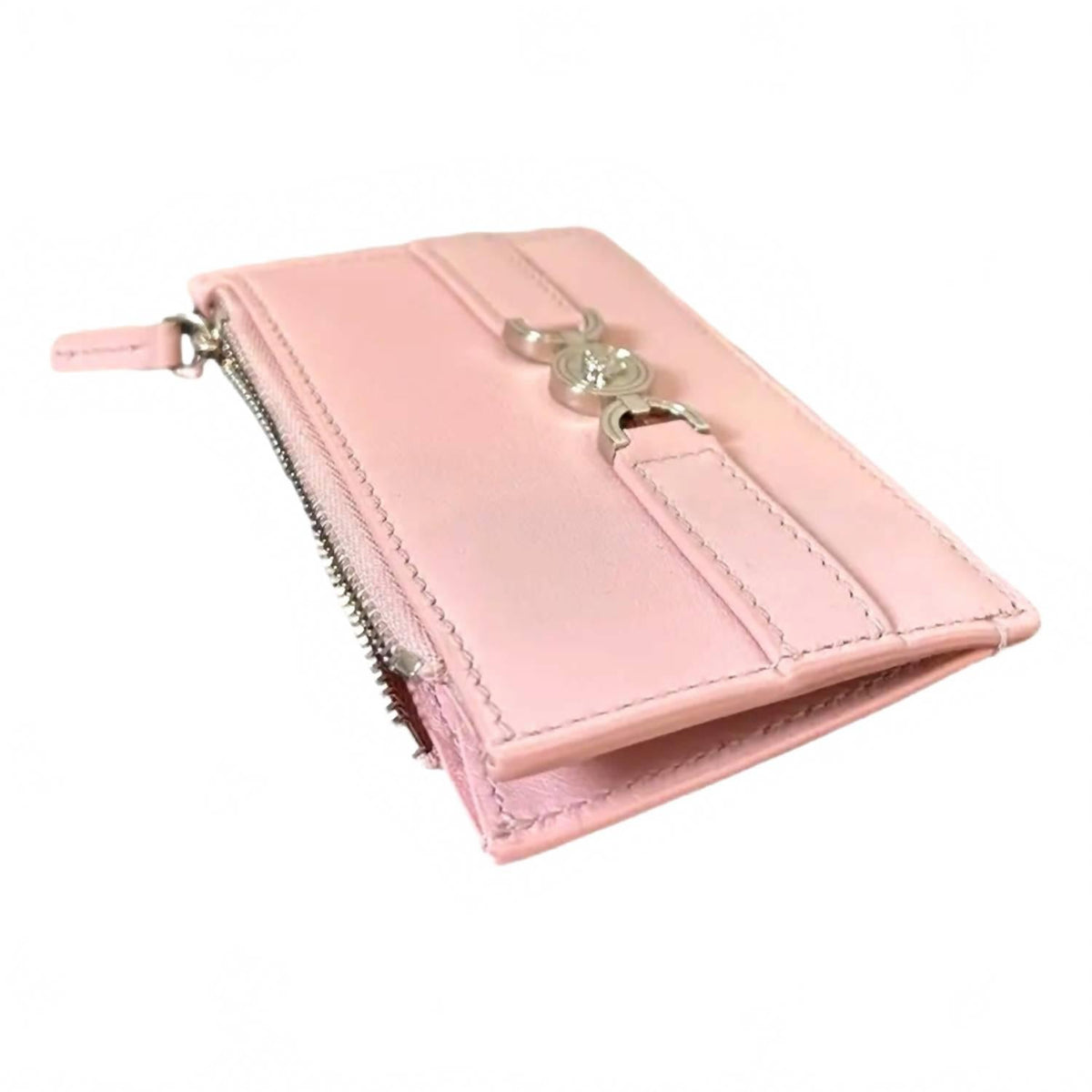 Women's Leather Zipper Card Holder Slim Wallet In Dusty Pink