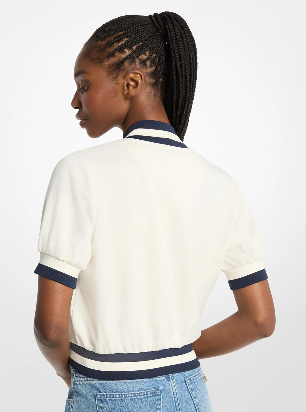 Sporty Piqué Cropped Short-Sleeve Jacket