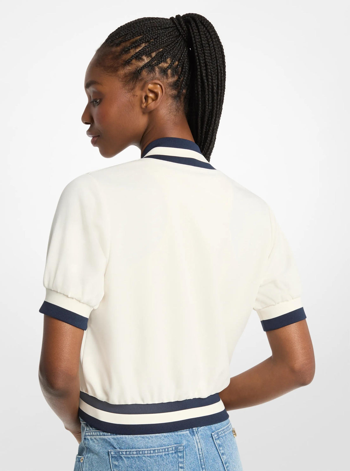 Sporty Piqué Cropped Short-Sleeve Jacket