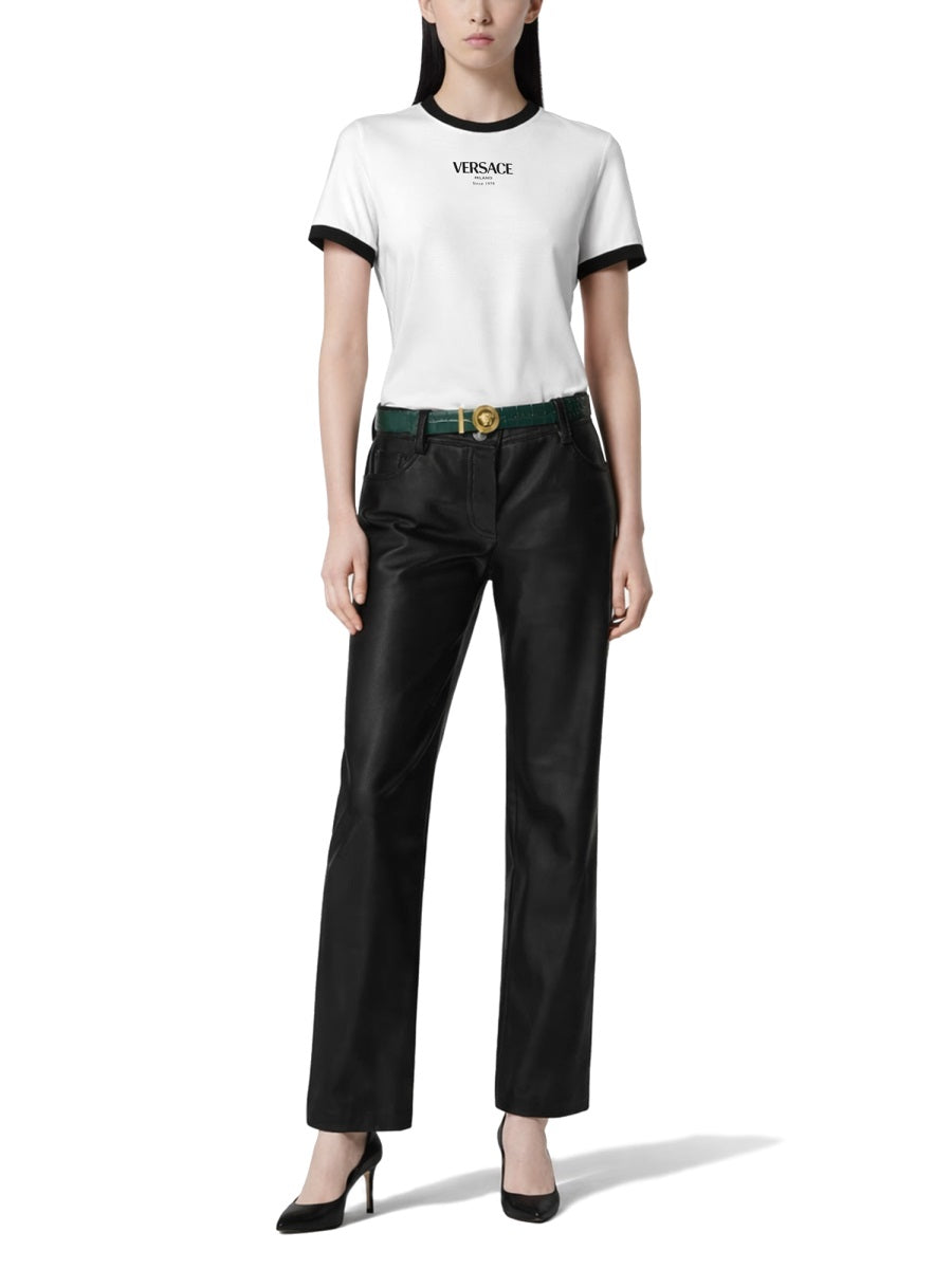 Neutral Fitted Crew Neck Viscose-Blend T-Shirt
