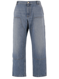 Washed Blue Denim Jeans with Multi-Pocket Design