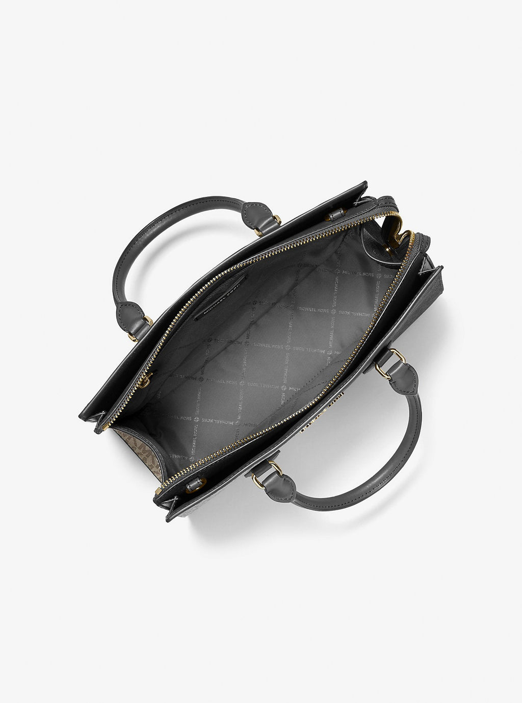 Sheila Medium Two-Tone Metallic Signature Logo Satchel