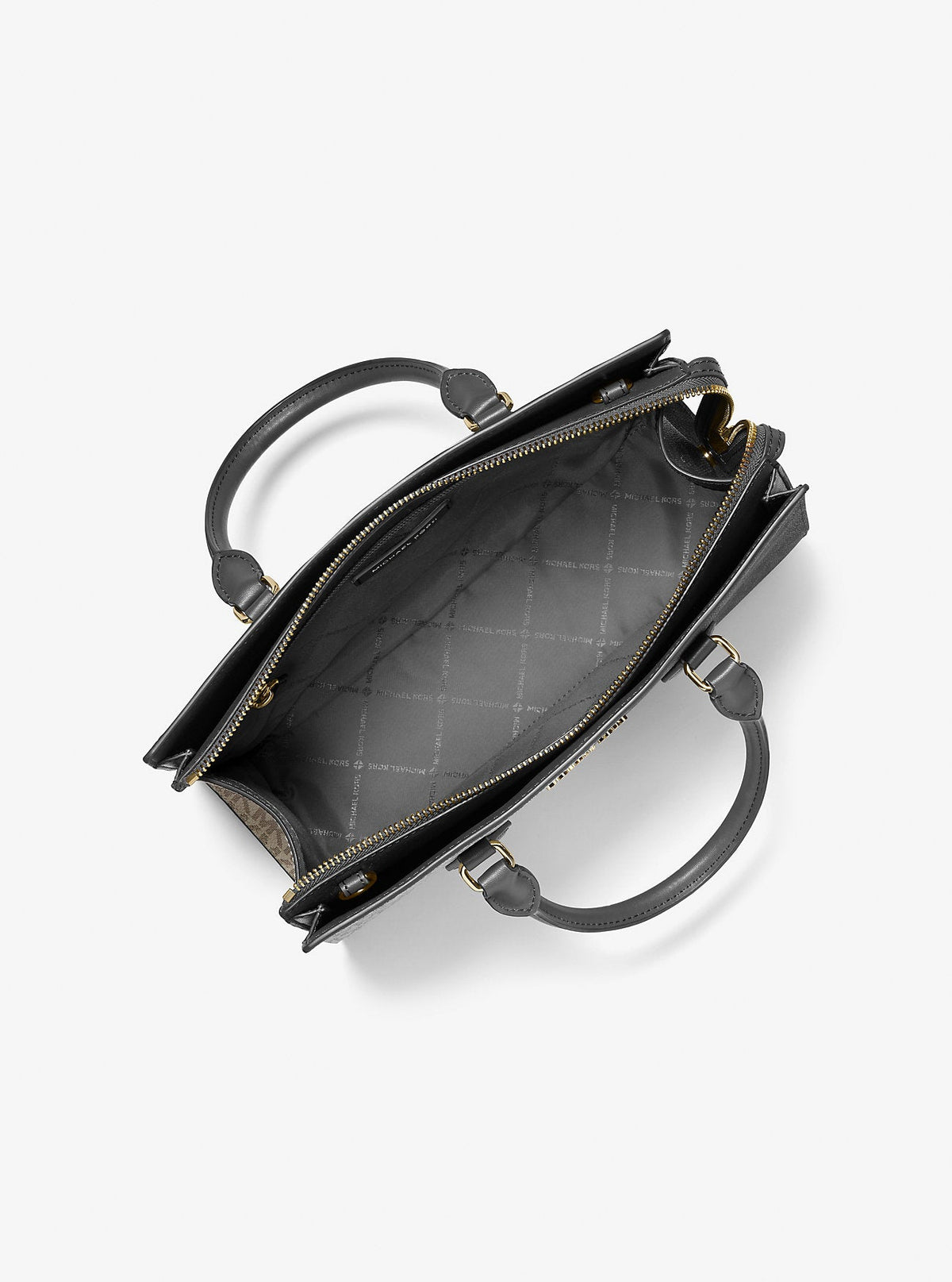 Sheila Medium Two-Tone Metallic Signature Logo Satchel