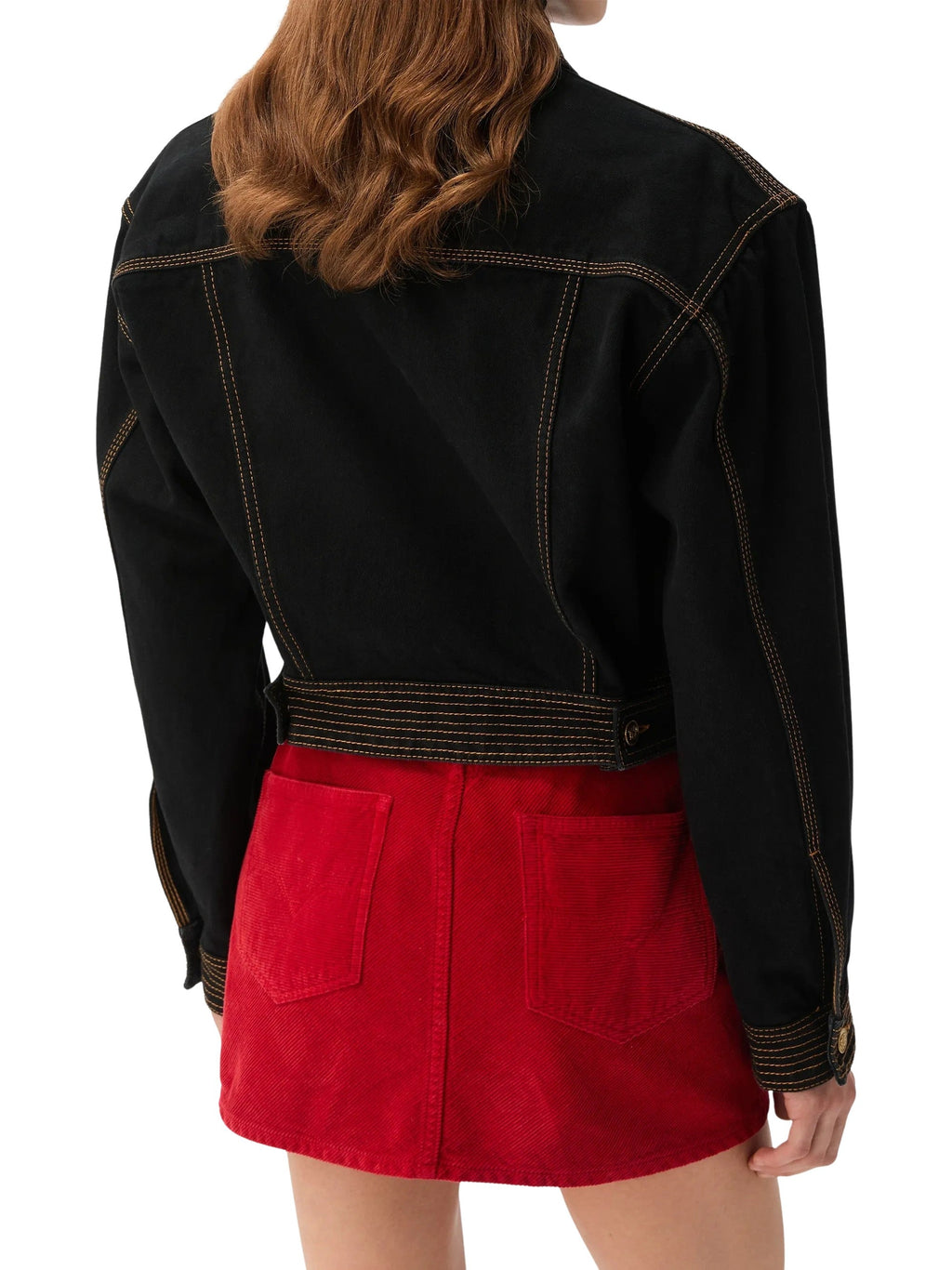 Black Contrast Stitching Cropped Denim Jacket