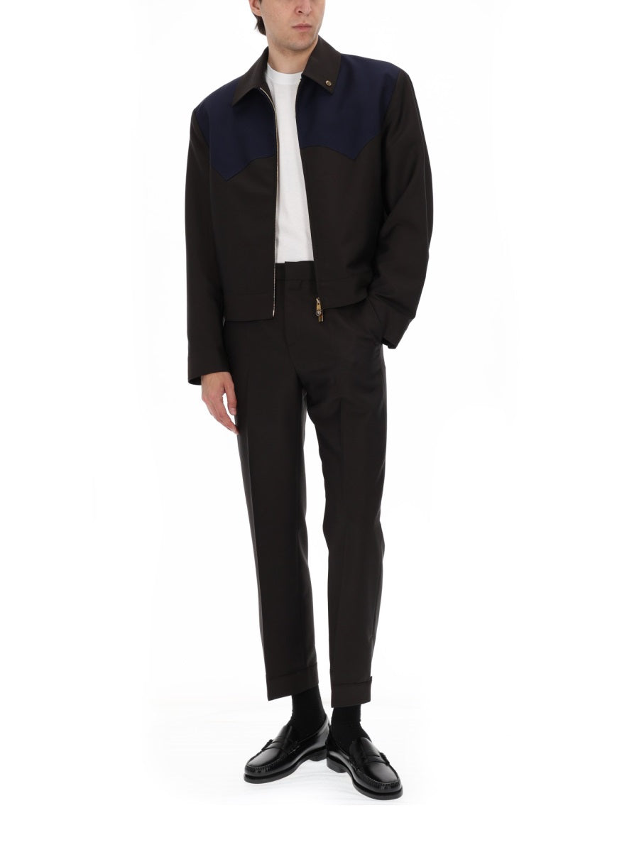 Contrasting Yoke Wool Mohair Zip Jacket