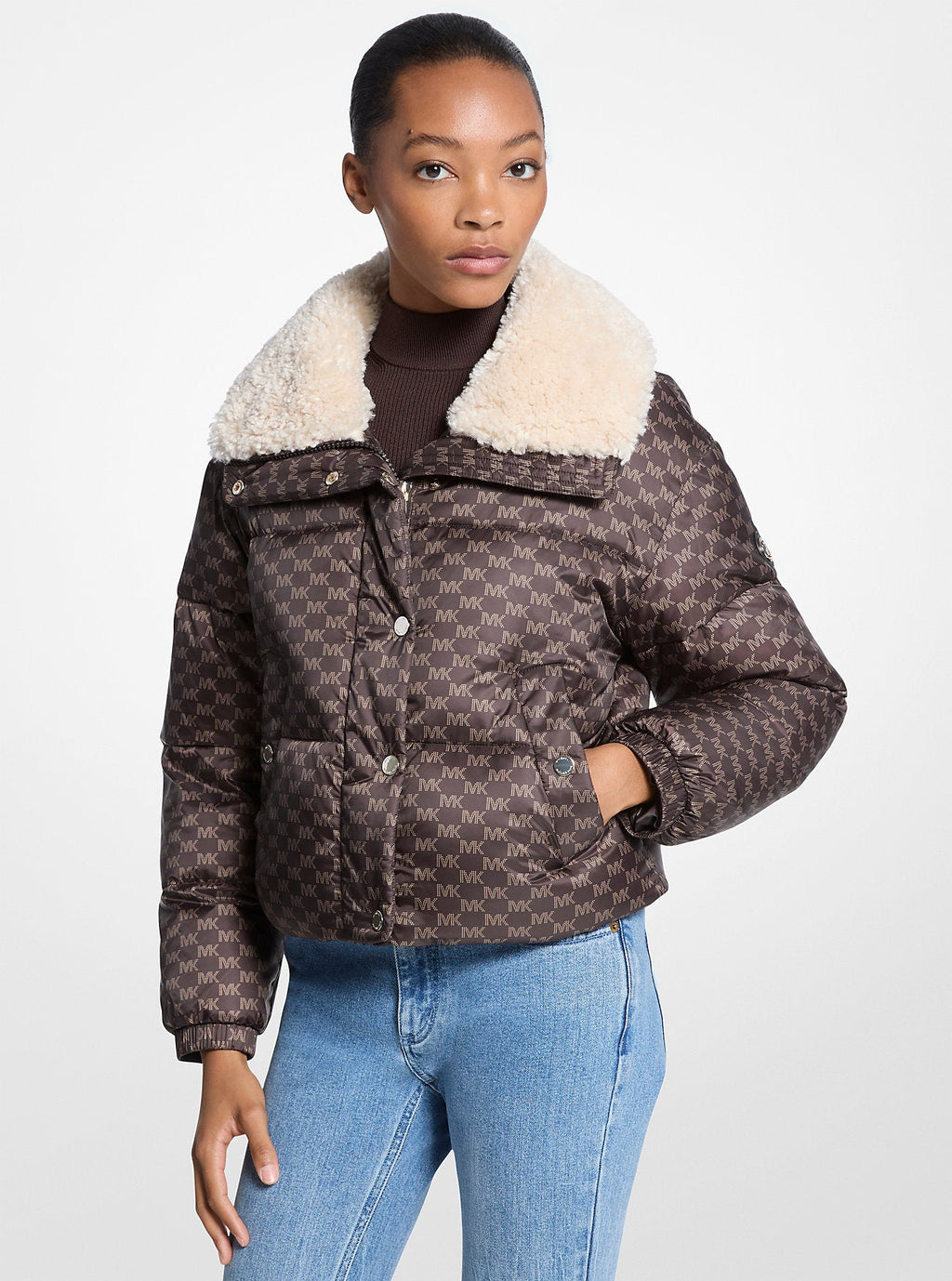 Logo Print and Sherpa Puffer Jacket