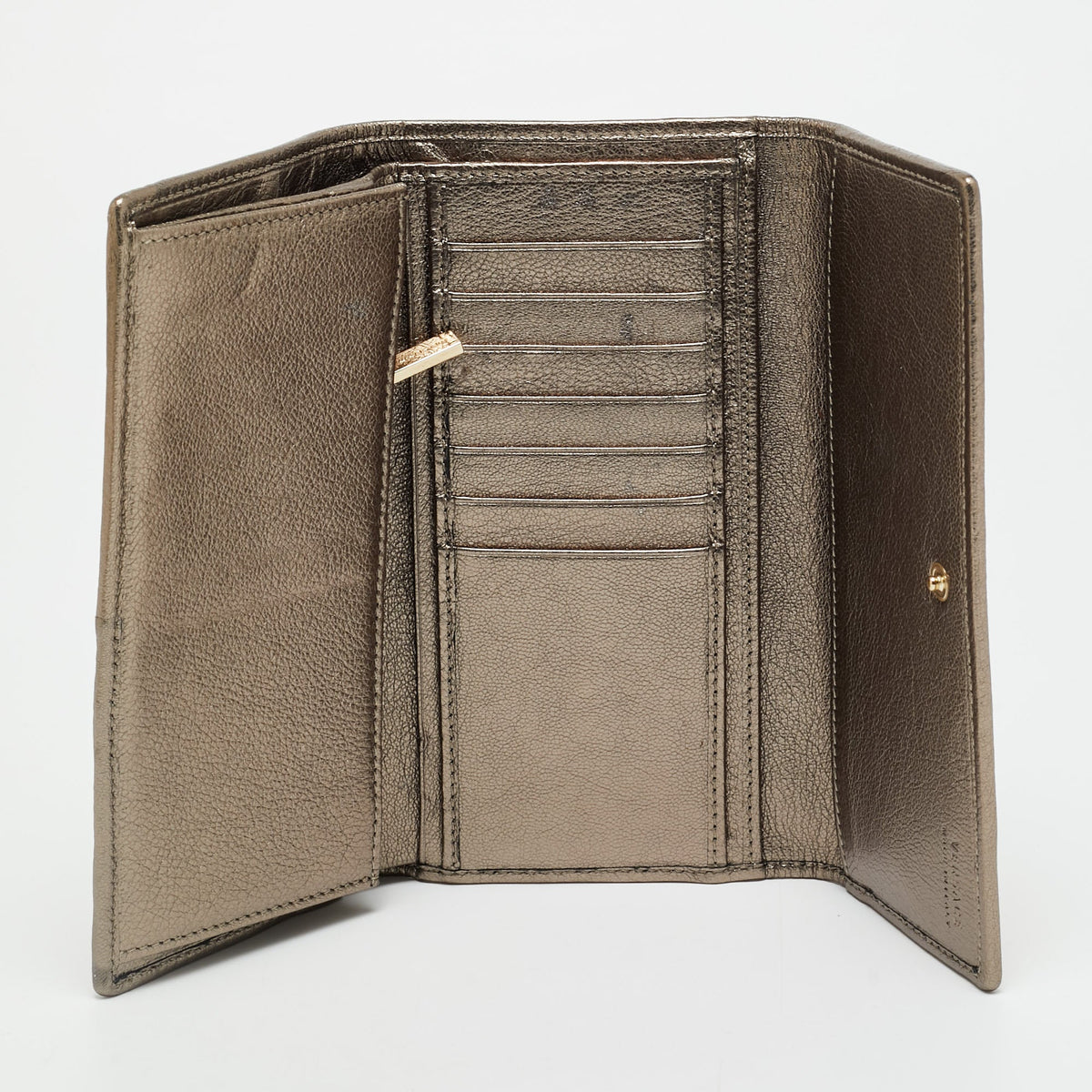 Versace Metallic Beige Medusa Canvas And Leather Trifold Wallet