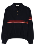 Blue Polo Collar Striped Cotton Sweater